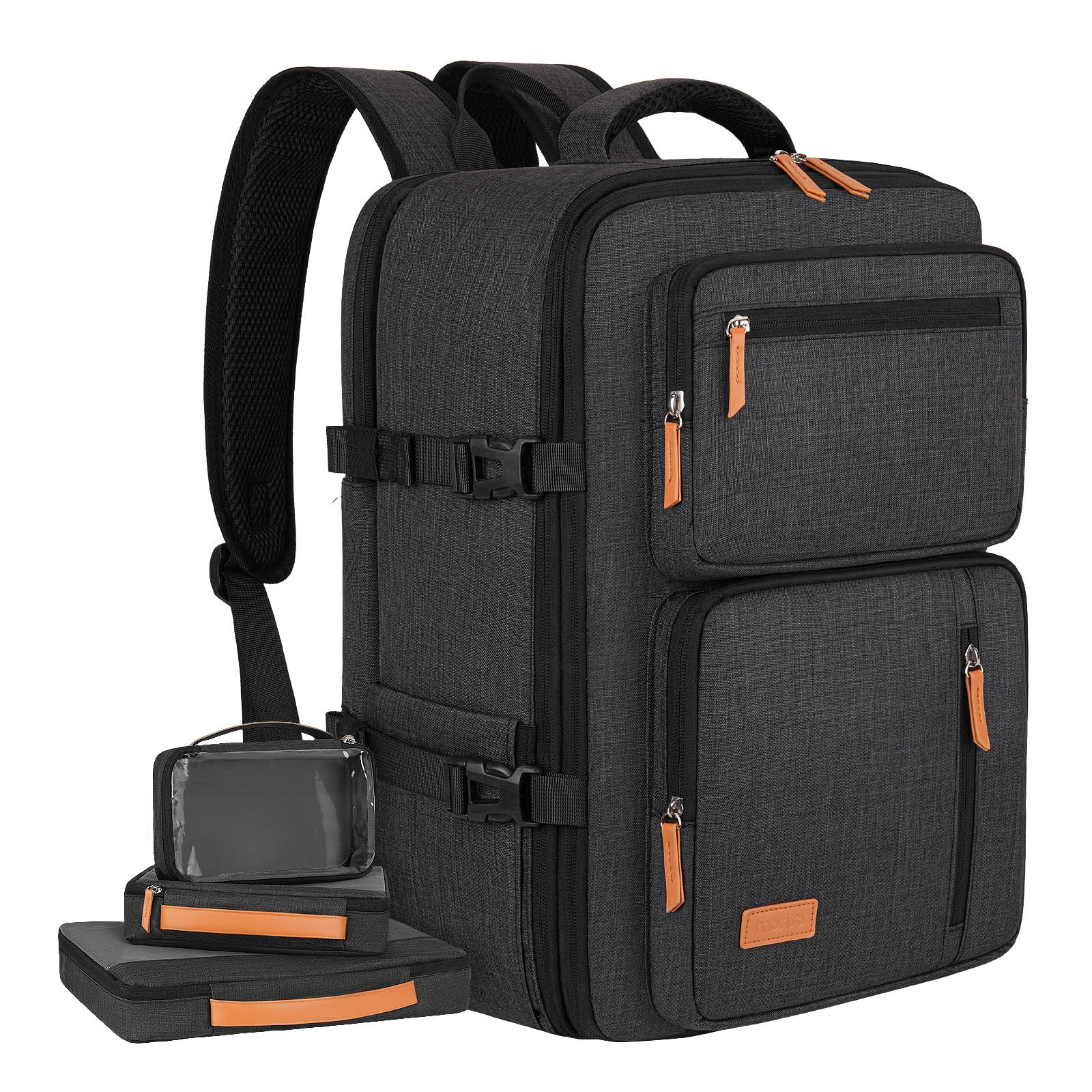 MOSISO Zaino Viaggio 40 Litri Donna e Uomo, Zaino Viaggio Approvato per il | Volo con Porta di Ricarica USB e 3 Scomparti, 17-17,3 pollici Zaini Espandibile per Laptop per Ufficio, Lavoro, Viaggi, Nero