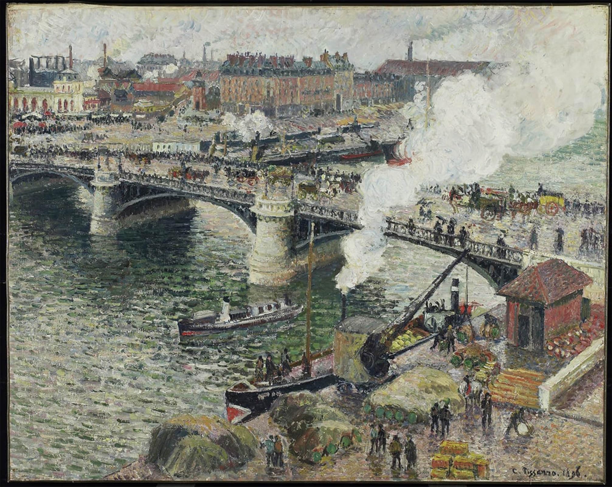 SERENDIPITP Abstract Painting Mural Print Picture Wall Decor Painting Pont Boieldieu in Rouen Damp Weather by Camille Jacob Pissarro Vintage Wall Artwork for Home Decor 60x90cm