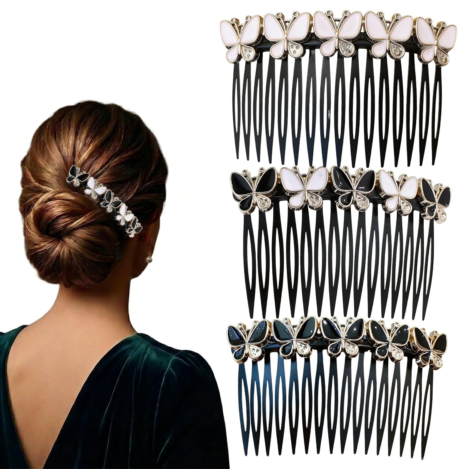 Set di 3 Pettinini per Capelli a Farfalla in Acrilico Set Pettini Vintage Piccolo Pettine Laterale per Donna Accessori Capelli Eleganti Matrimonio e Quotidiano