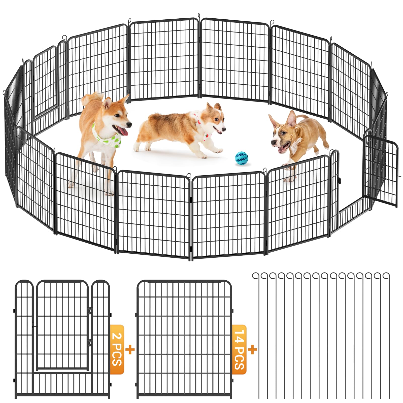 Kidsgigglz Parque para Perros, Corralito para Perros, Parque para Mascotas, Jaula Perro Bricolaje de Metal con Puerta y Cerradura, Valla para Perros Gatos y Animales, Jaula Conejo, 16 Vallas, 65x80cm