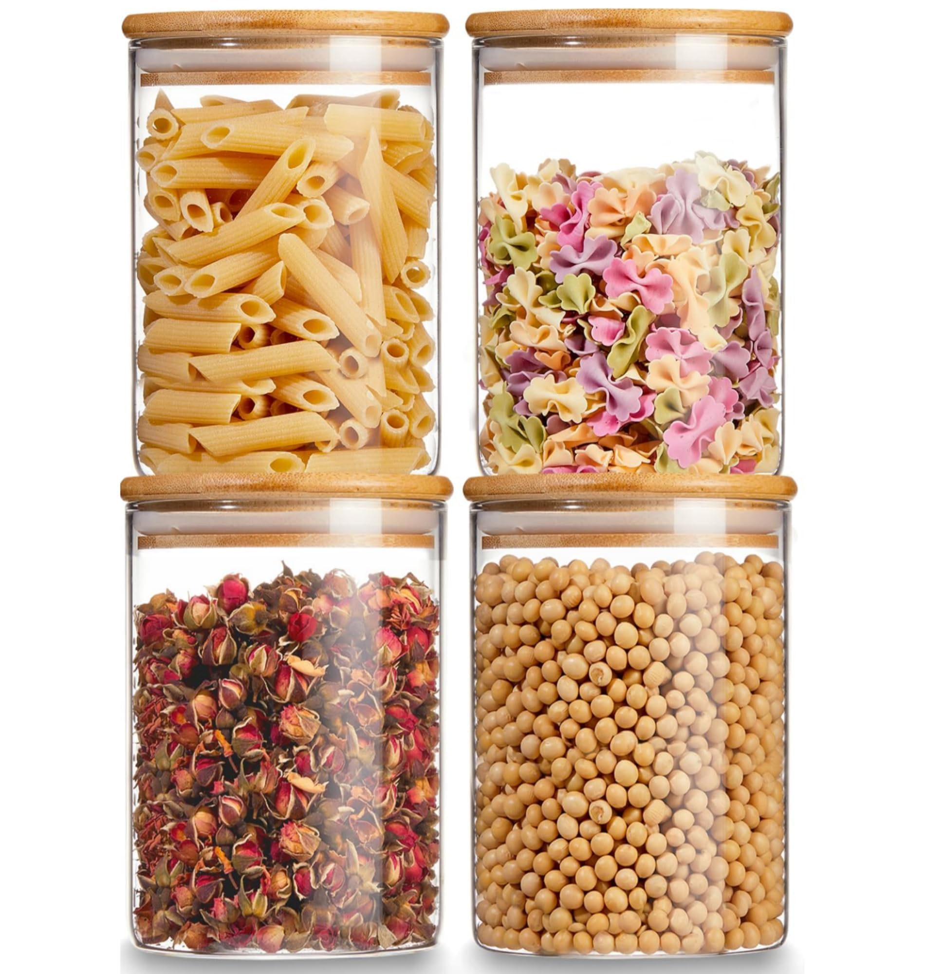 Eidoct Glass Storage Jars with Lids High Borosilicate Glass Clear Airtight Food Storage Container Jar with Sealing Lid, Tea, Coffee Beans, Flour, Candy, Cookie, Spice, Cereal (750ML-4Pcs)