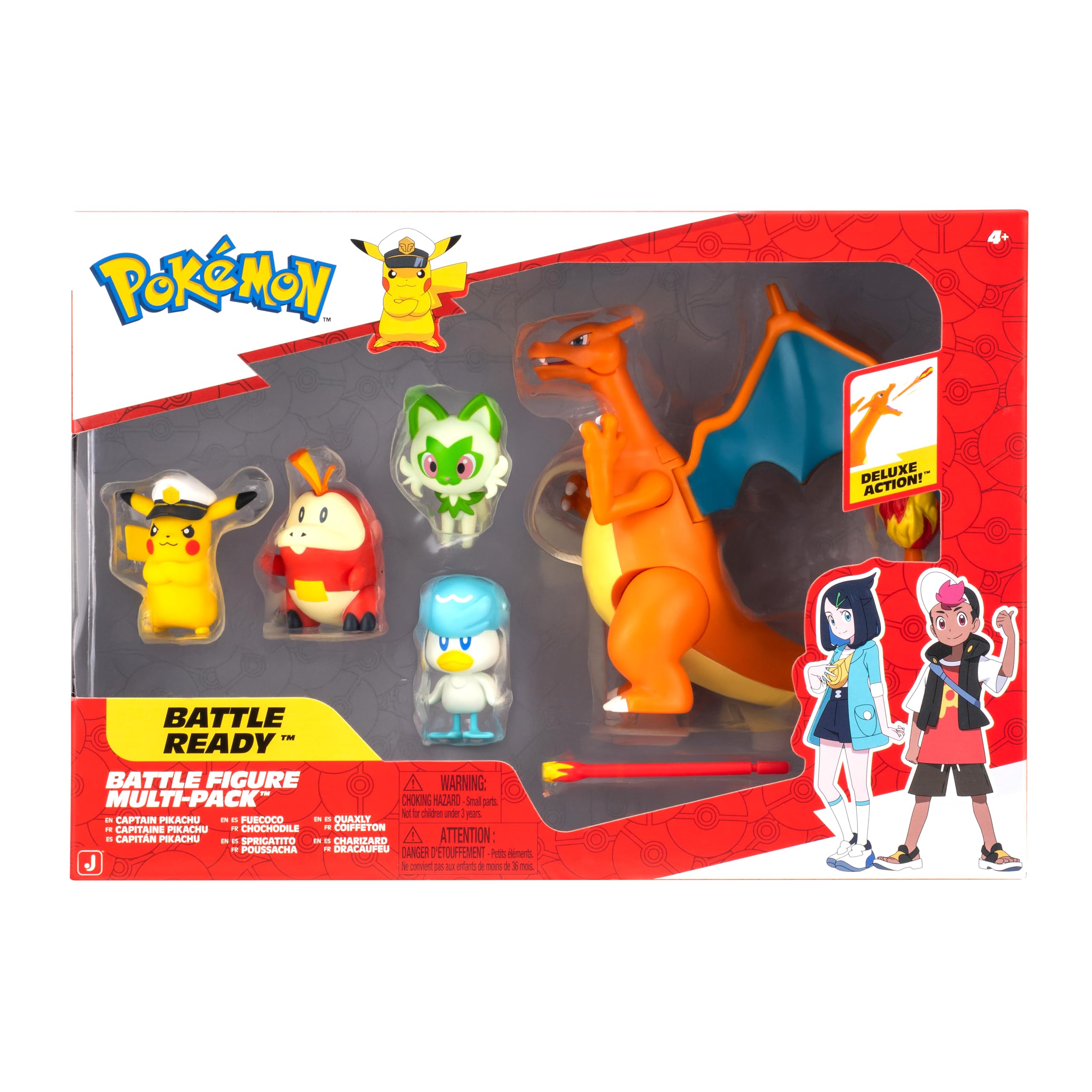 Pokémon Horizons Battle Figure 5-Pack - Includes; Captain Pikachu, Sprigatito, Fuecoco, Quaxly, Charizard + 1x Fire Missilie Accessory - Official Pokemon Toy for Children 4+