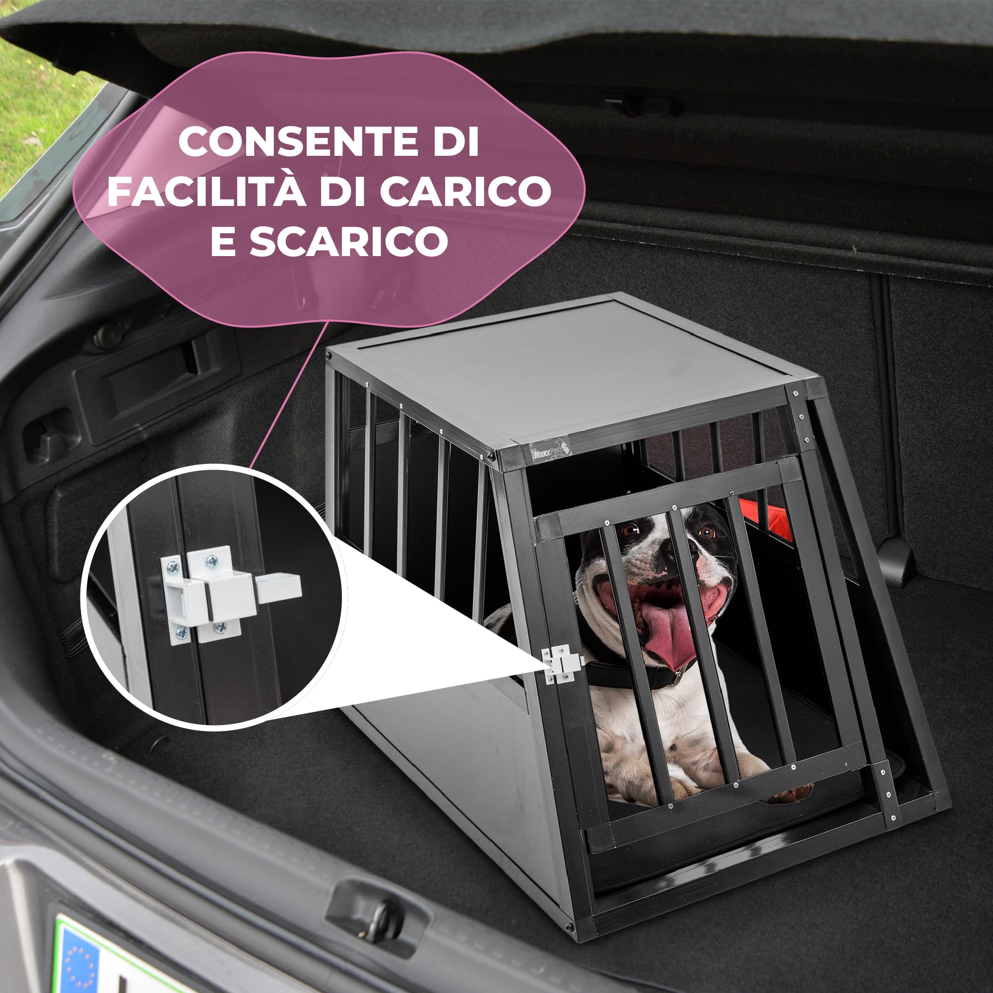 MaxxPet Box per cani per auto, pieghevole, 1 porta, trasportino per cani e gatti, 54 x 69 x 50 cm
