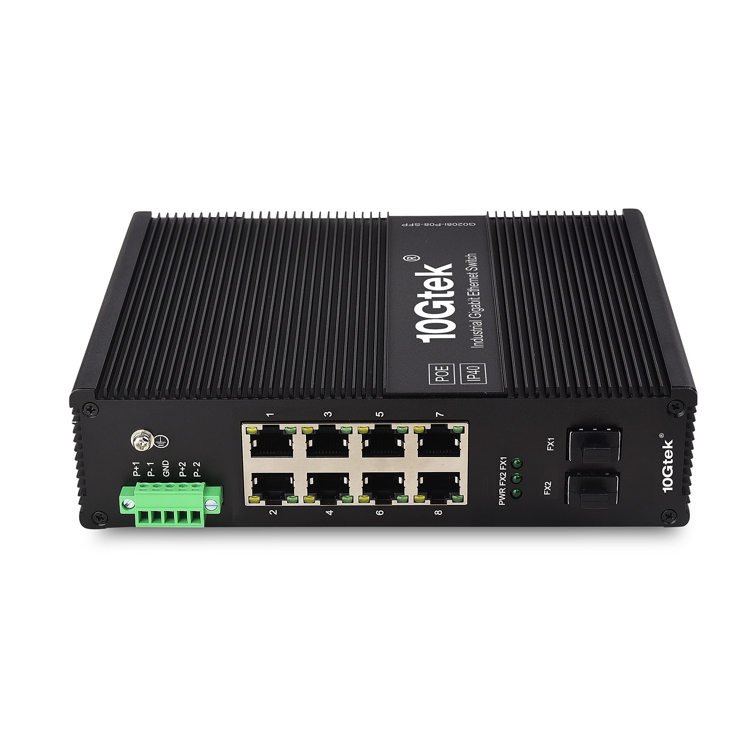 Industrial IP40, 10-portowy przełącznik Gigabit Ethernet, POE 802.3af/at (w/20-km SFP transceiver), G0208i-P08, uchwyt DIN-Rail Mount