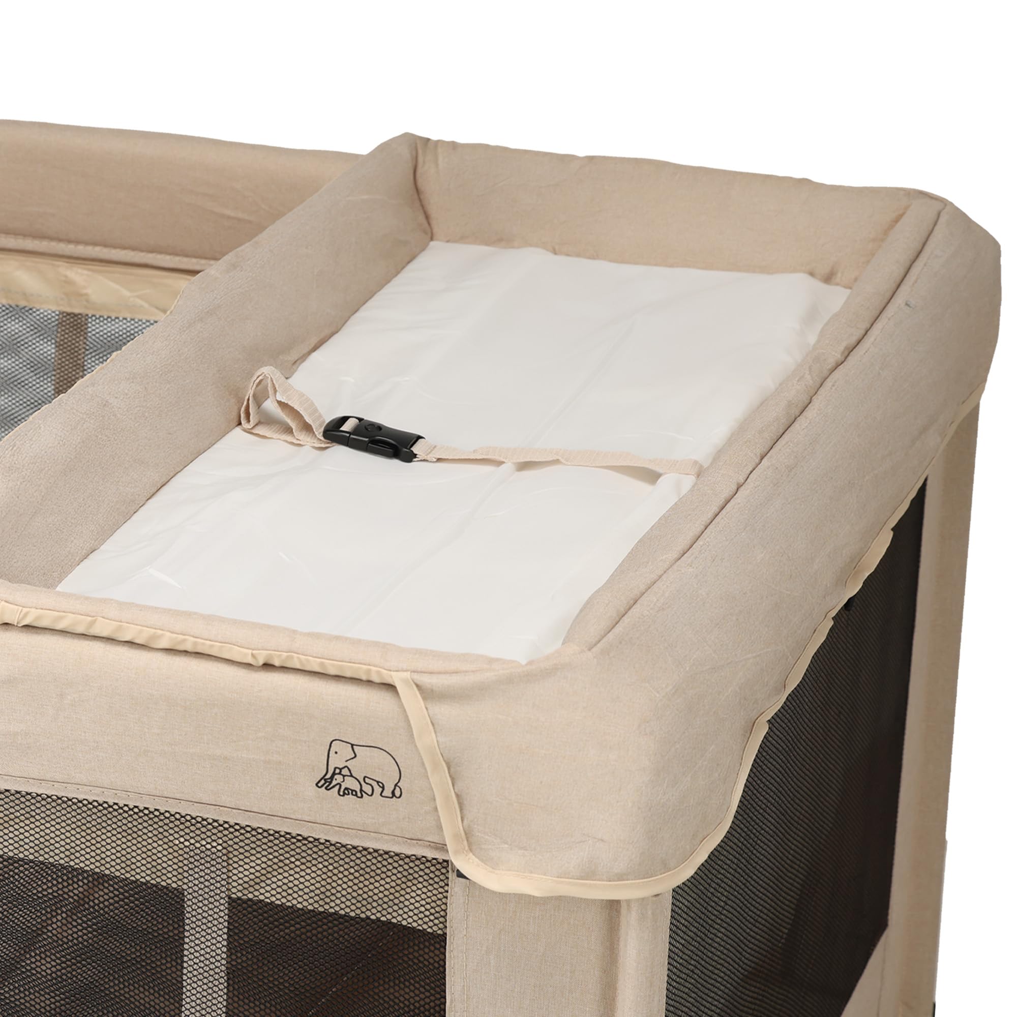 Deryan Baby-Reisebett mit Matratze, 0-5 Jahre (0-20 kg), Leichtgewicht 9 kg, Große Matratze, Seitliche Öffnung, Faltbares Design, Inklusive Tragetasche, 100 x 100 cm (Nougat)