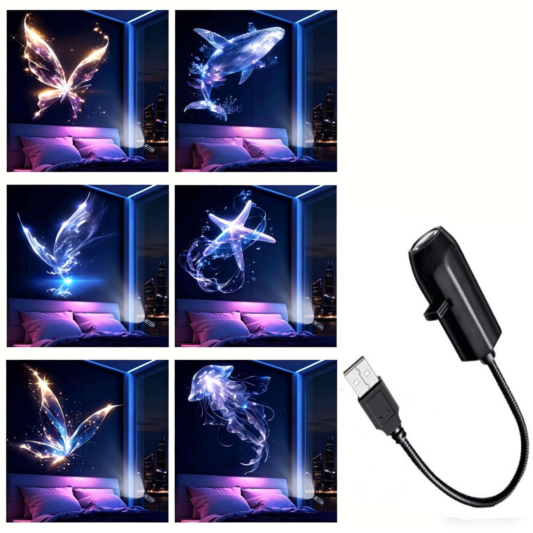 Lampa gwiaździsta do sypialni, projektor LED z 6 wymiennymi dyskami foliowymi, zasilana przez USB, romantyczna lampa galaktyka do sypialni, sufitu, dekoracja ścienna, prezent urodzinowy
