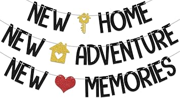 New Home New Adventure New Memories Banner، Welcome Home Decor، Housewarming Party Sign، Housewarming Homecoming Change House Family Party Decor Supplies Black