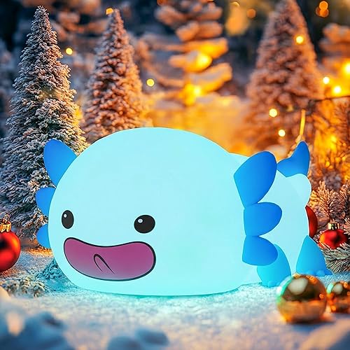 Axolotl - Luz nocturna LED de silicona, linda luz nocturna de axolote para niños, lámpara de noche recargable de ajolote con temporizador de 20