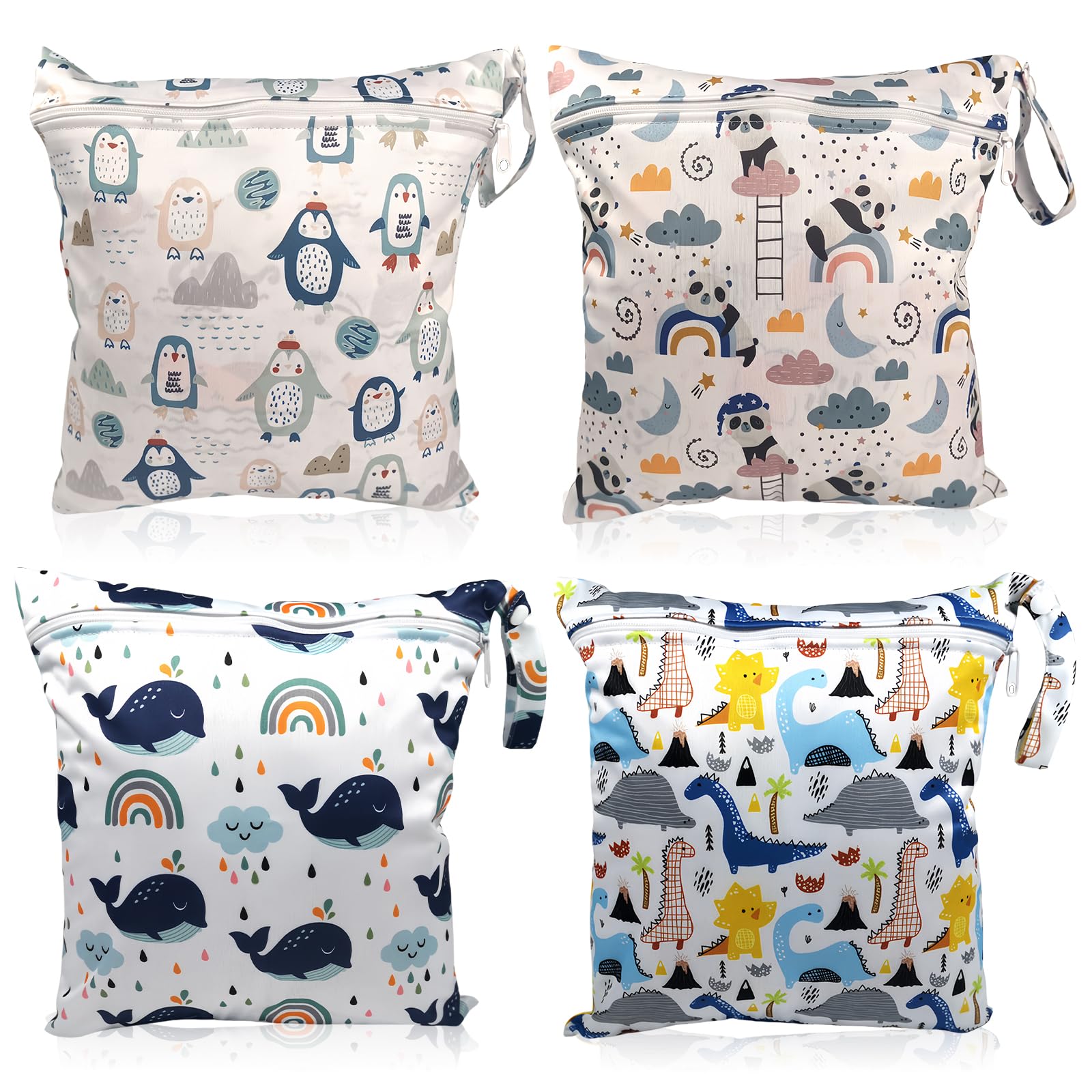 Sac à Couche Imperméable 4 Pièces Wetbag Fermeture Eclair Réutilisable Bébé Plage Piscine