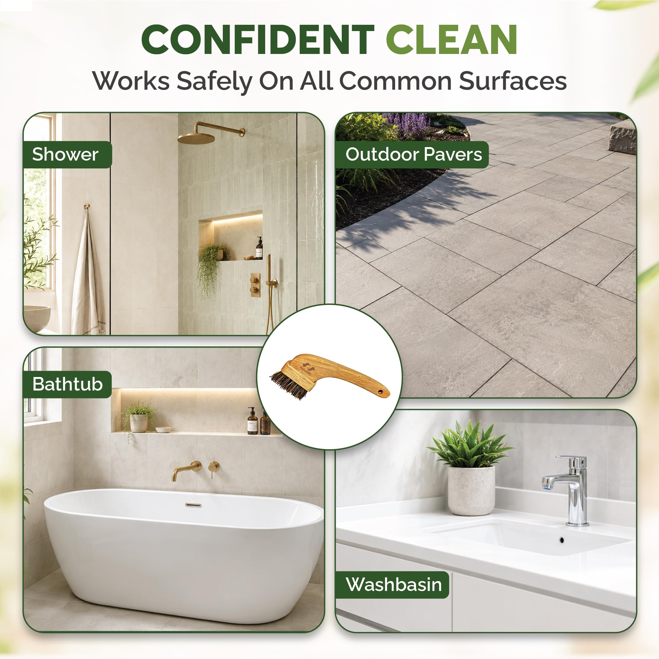 Juego de cepillos de lechada totalmente naturales, cerdas Palmyra y Tampico, cepillo de limpieza profunda multisuperficie para lechada, azulejos, ducha, bañera, encimera, productos de