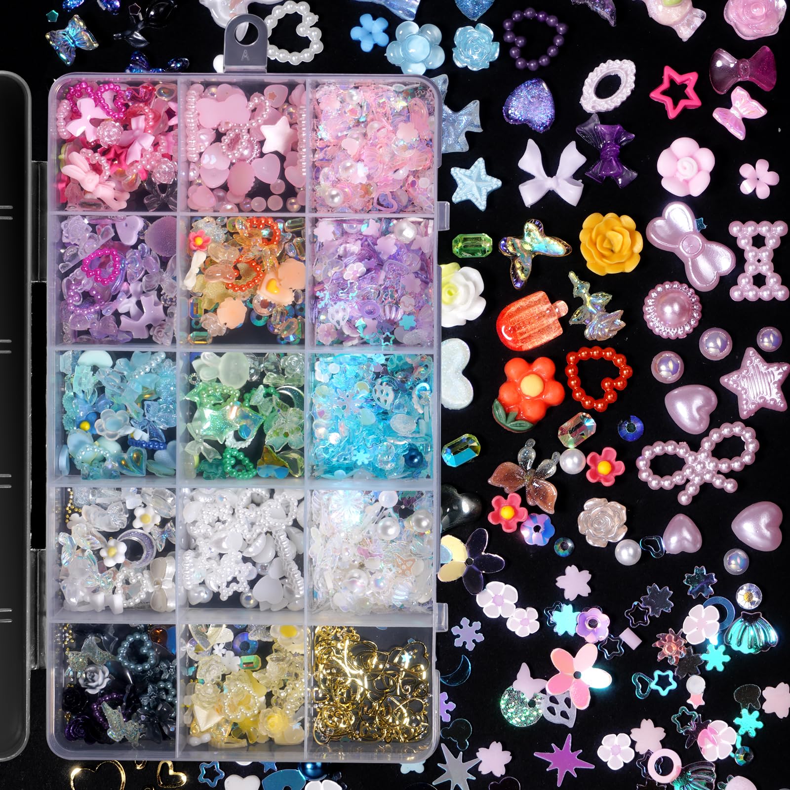 Mix 3D Assorted Color Nail Charms, Multi Pink Blue Purple White Sequins