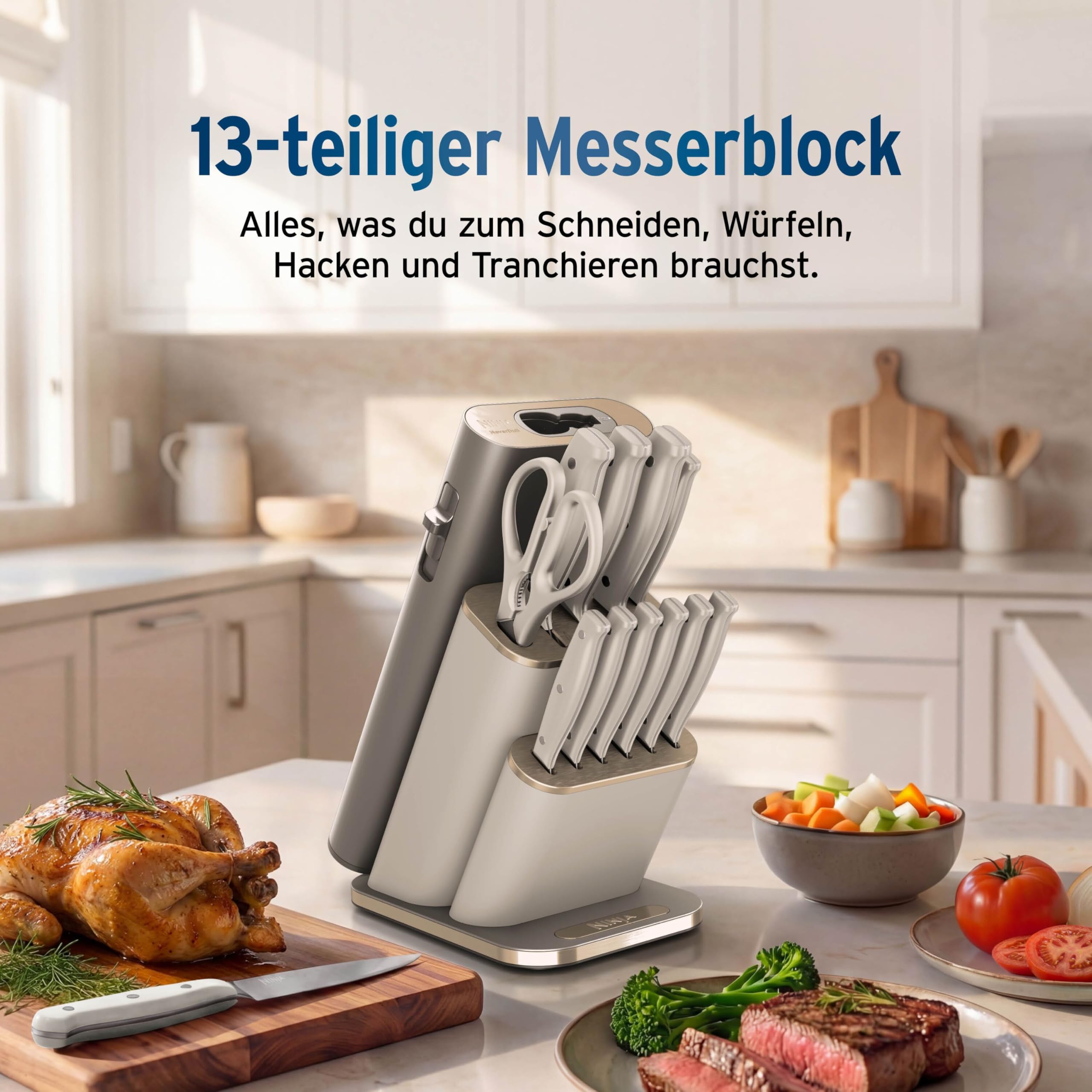 Ninja StaySharp 13-teiliges Messerblock-Set mit abnehmbarem Messerschärfer – Steingold NK32013EUUKSD1