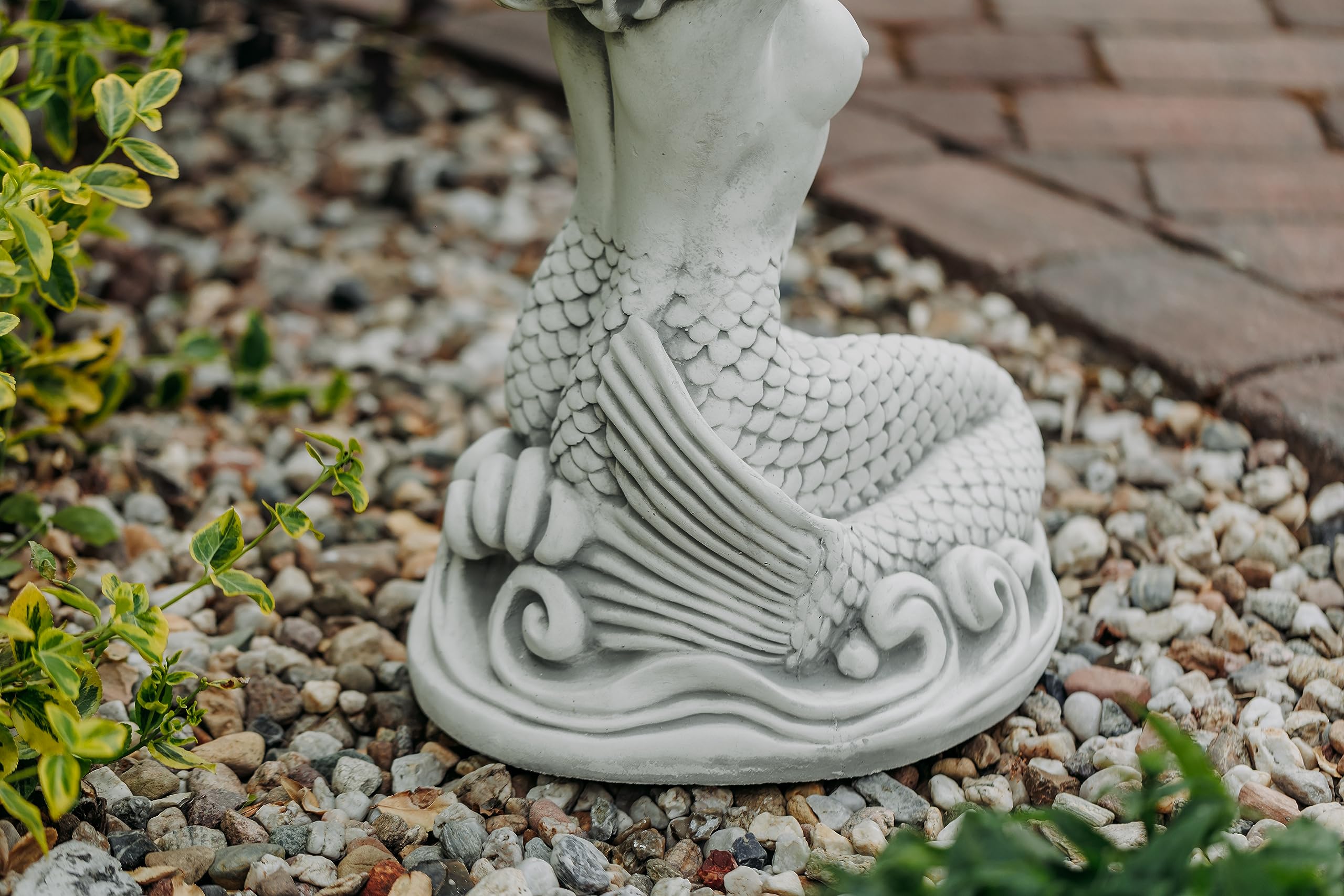 gartendekoparadies.de Statue Meerjungfrau aus Steinguss, Steinfigur, H. 56 cm, 35 kg, Grau, Frostsicher für Außenbereich