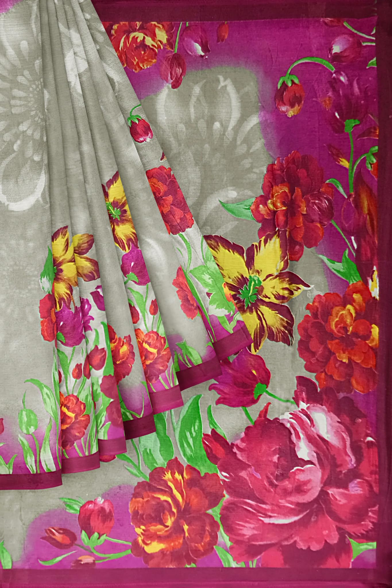 Garden Vareli Nara Chiffon Printed Saree With Unstiched Blouse Piece 2