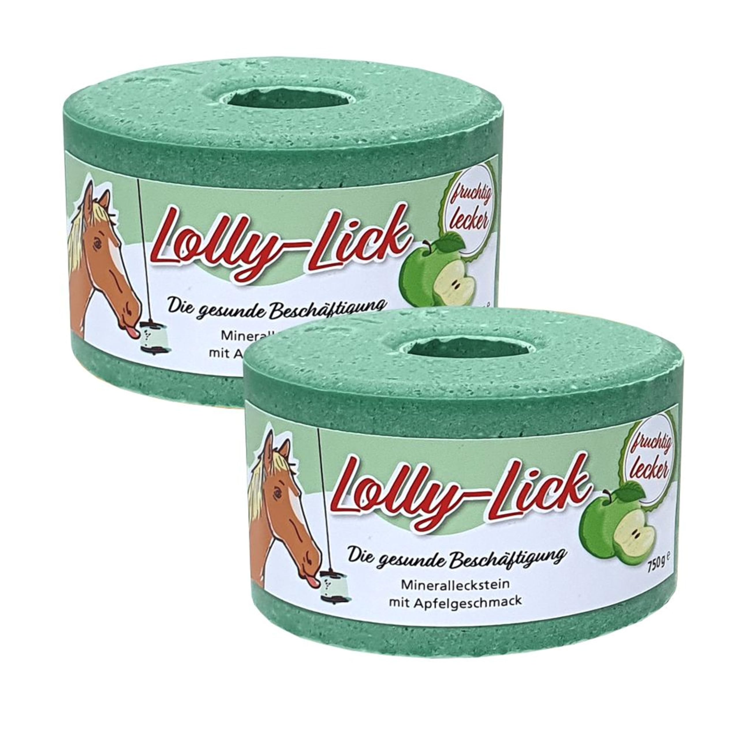 Salt Licks for Horses – Lolly-Lick 2-piece Set 2x750g Apple – Sugar-Free, Grain-Free, Natural Sea Salt & Minerals – With Hanging Rope – Fits LIKIT Holders – Anti-Boredom Horse Treat