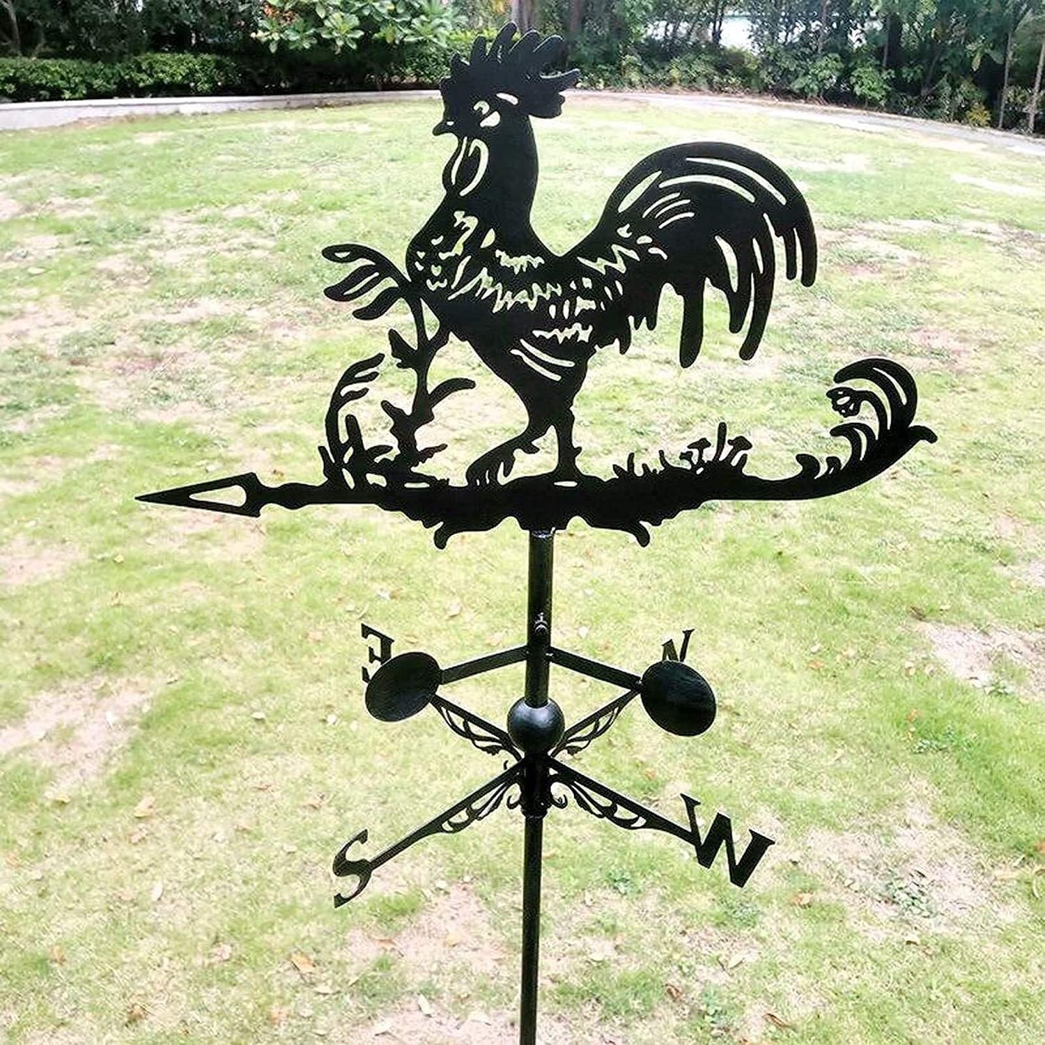 Segnavento a forma di gallo, in metallo e ghisa, da giardino, banderuola con indicatore di direzione, ornamento