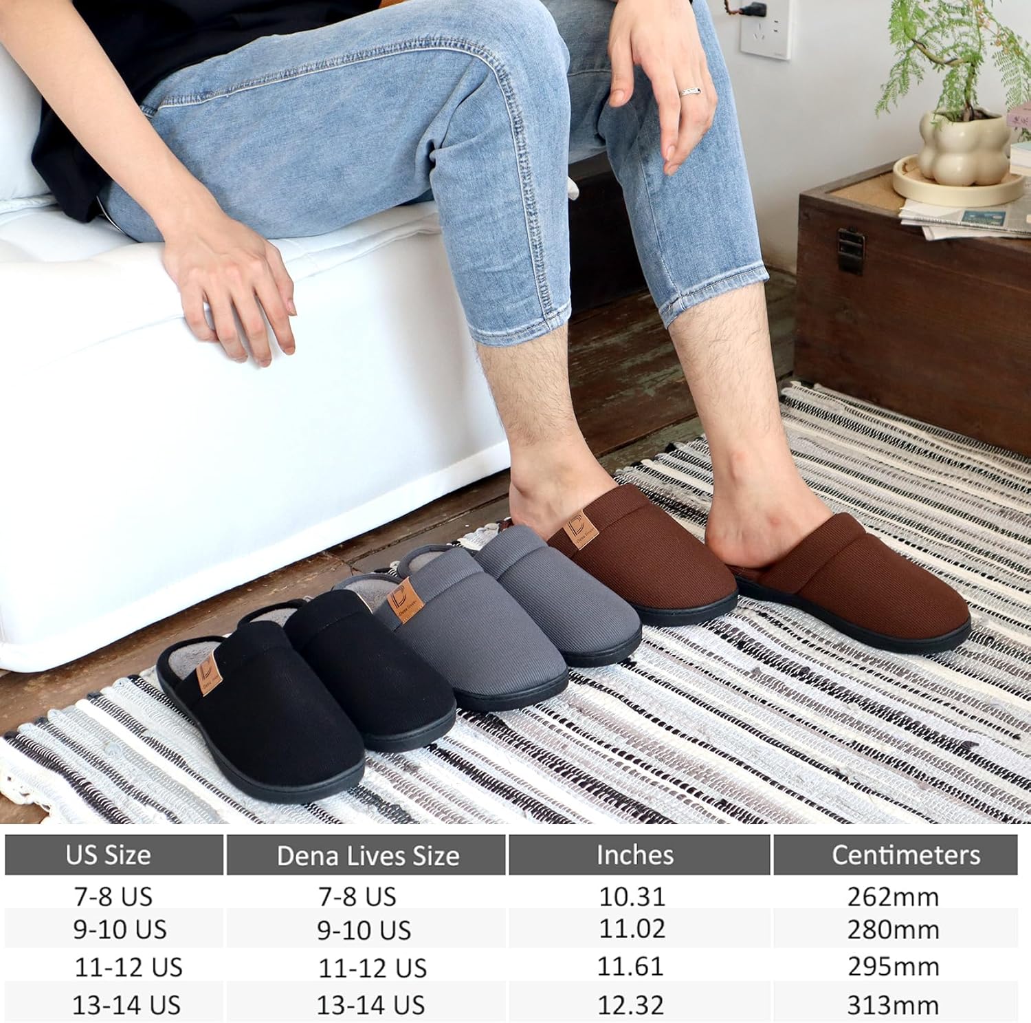 DL Men's Memory Foam Slippers with Fuzzy Plush Lining, Slip on House Slippers with Indoor Outdoor Anti-Skid Rubber Sole - Image 7