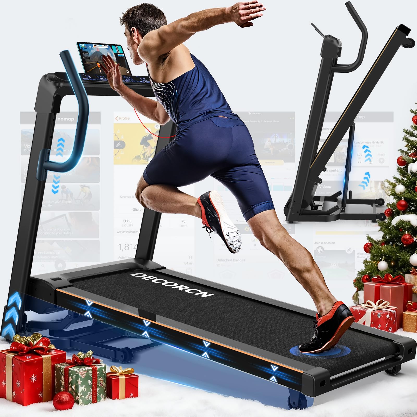 – Folding Treadmill for Home, 4.5HP, 20 Auto Incline, 1km/h-16km/h, 150KG limited, Running Machine for Heavy People with LED, Bluetooth Speakers, Silent Walking Pad