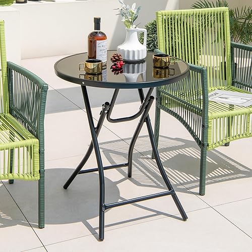 Miniatura 2 de Tangkula Mesa plegable redonda de 23 pulgadas, mesa de bistró para patio al aire libre con mesa de vidrio templado y marco de metal resistente, mesa