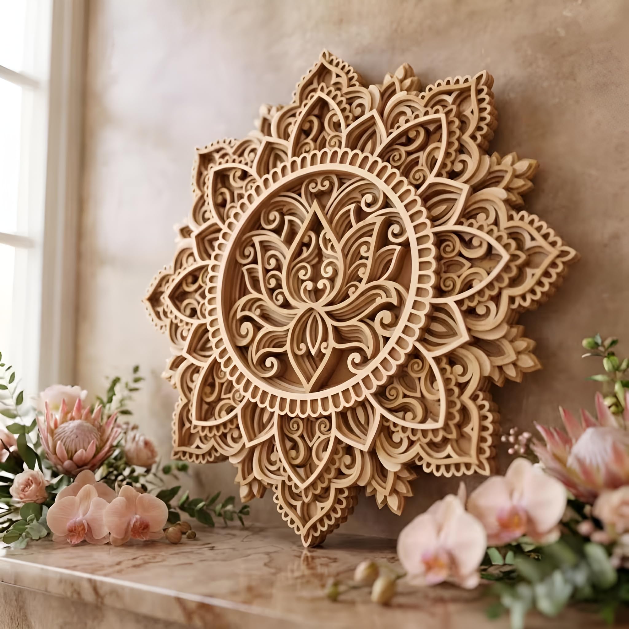 Lotus Mandala Wall Art - 12 Inch Wooden Decor -7 Lotus Mandala Wall Art - 12 Inch Wooden Decor -7
