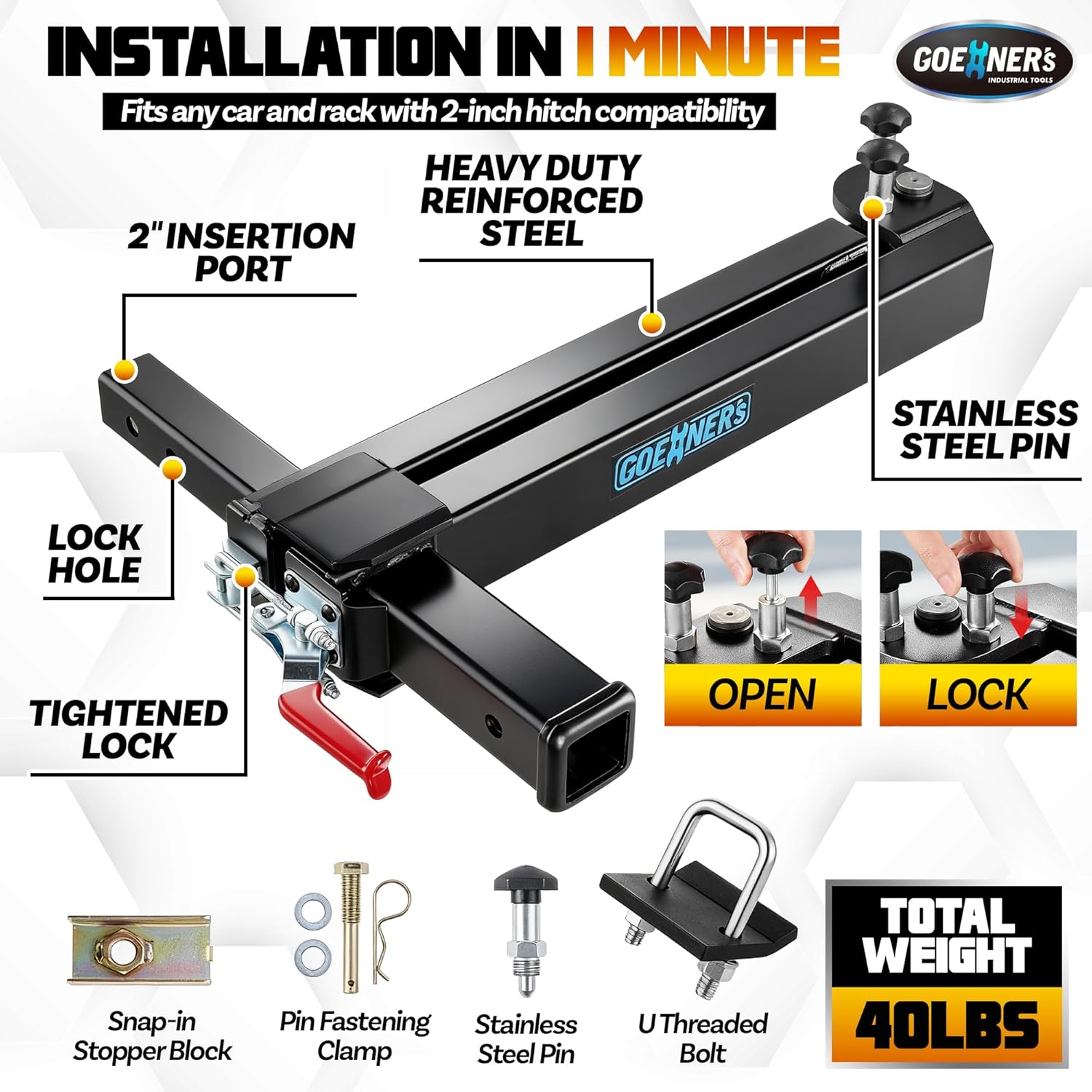 𝟐𝟎𝟐𝟔 𝐔𝐩𝐠𝐫𝐚𝐝𝐞𝐝 Swing Away Hitch Adapter for 2” Hitch, 0-180 Degree Swing Arm, 250lb Load Capacity, Hitch Mounted Bike Racks Extension Accessory for Cars, Trucks, SUVs