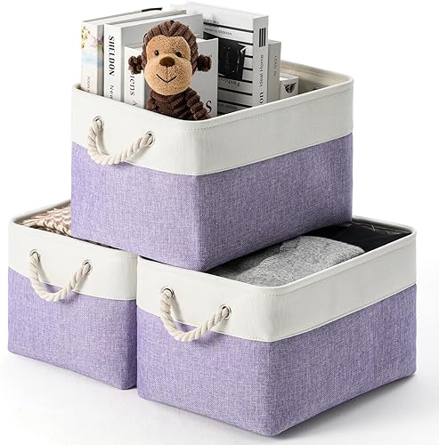 Miniatura 12 de Paquete de 3 contenedores de almacenamiento, canastas de almacenamiento de tela para almacenamiento plegables de lona medianas para organización