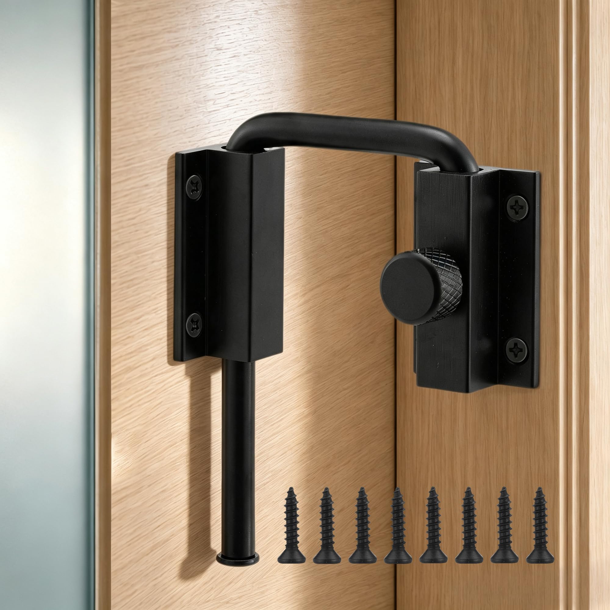 Lockable Sliding Door Loop Lock, Solid Aluminum Alloy 90/180 Degree U-Bolt Lock, Anti-Pry for Barn Door, Garden, Screen Door, Fence, Bathroom, Outdoor, Garage(Black, 1Pcs)
