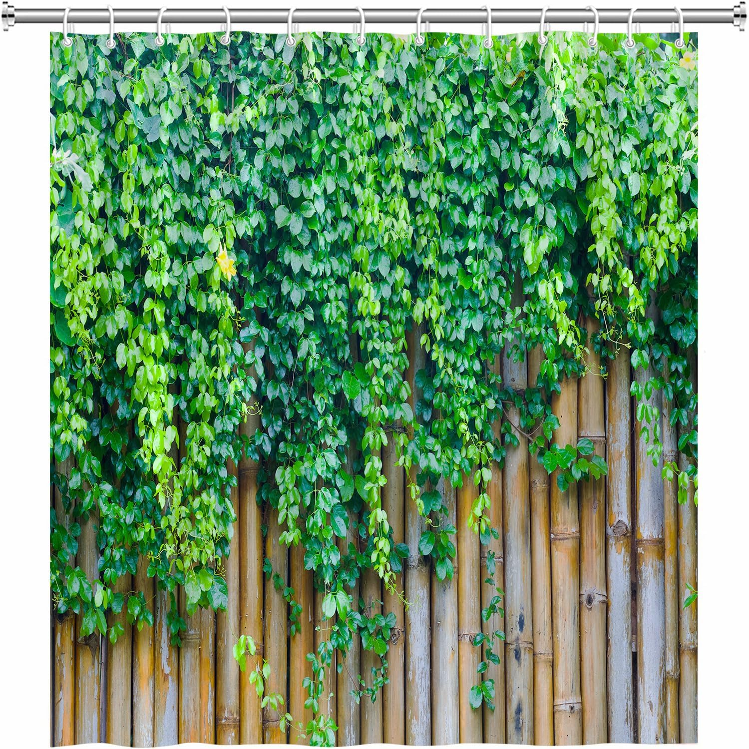 Green Leaves Shower Curtain Garden Landscape Nature Floral Plant Scenery Rustic Farmhouse Bathtub Curtains Set Fabric Bathroom Accessories with Hooks 106Wx70H Inch