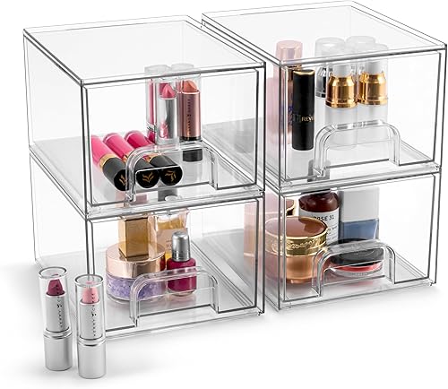 Miniatura 8 de Sorbus Contenedores de almacenamiento de acrílico, paquete de 4, juego de contenedores de almacenamiento apilables para organización del baño,