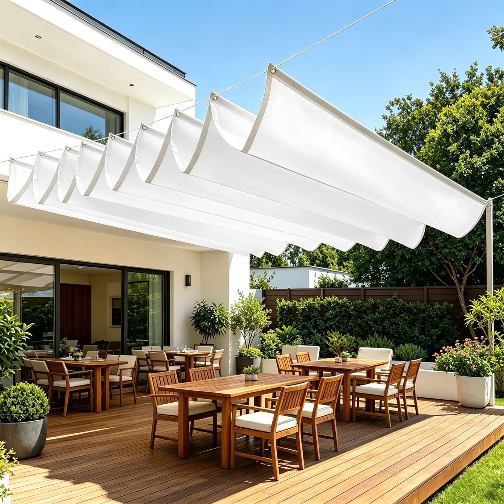 Voile d'ombrage coulissant blanc 100x375 cm imperméable et anti-UV avec oeillets