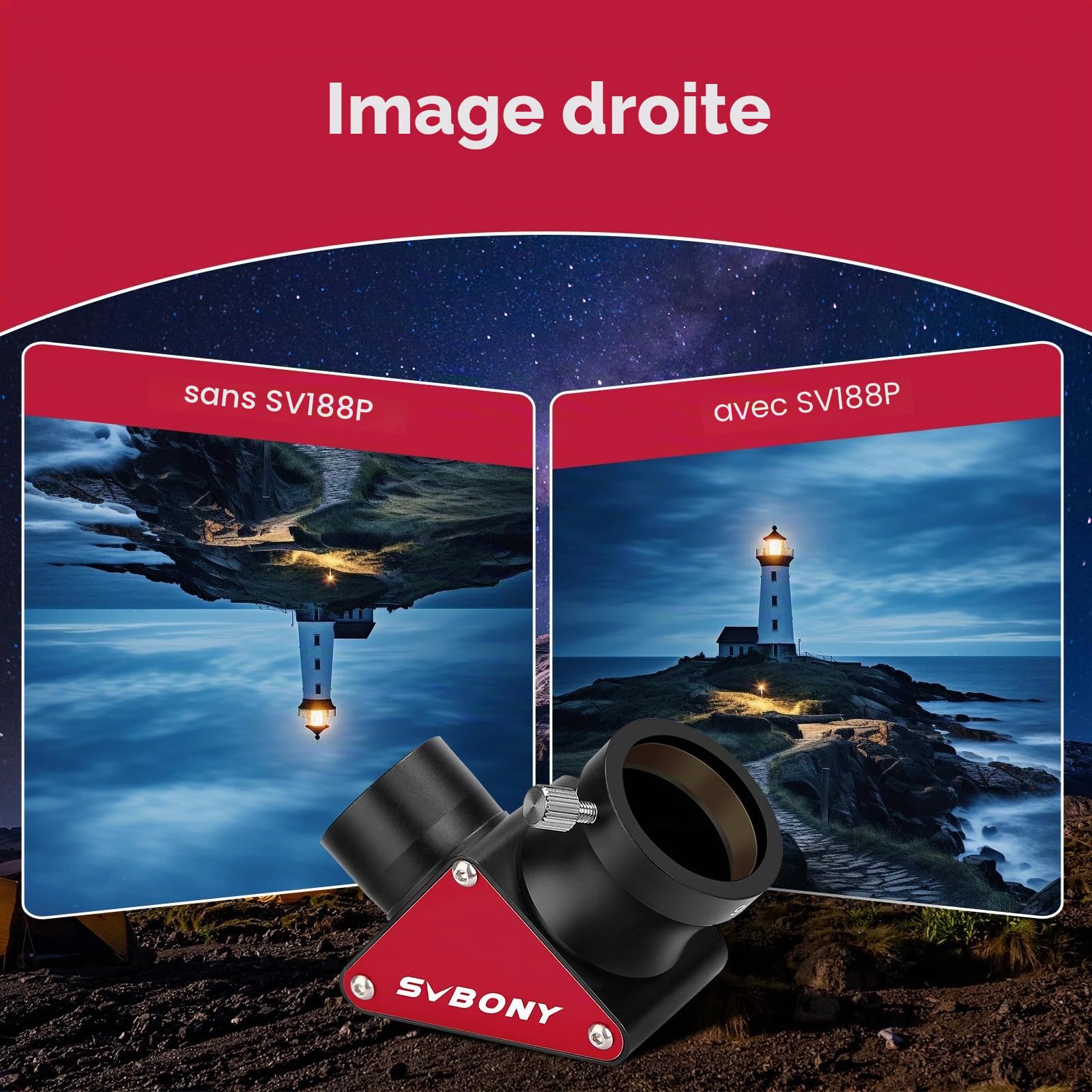 Svbony SV188P Diagonal Miroir, 1,25” 90° Adaptateur Diagonal Diélectrique, 99% de Réflectivité Image Érigée Miroir Diagonal, Métal Accessoires de Télescope pour Vision du Ciel Profond Planétaire