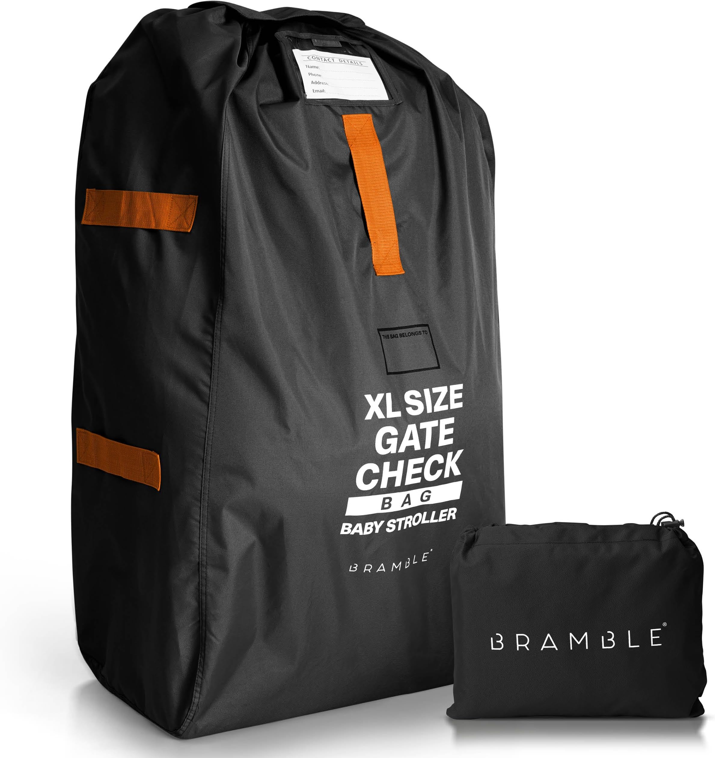 Bramble - XL Double Stroller Bag for Airplane Gate Check - Water Resistant Ballistic Nylon Travel Bag with Padded Neoprene Straps, Carry Pouch & ID Window - 39 x 26 x 16 Inches (Black)