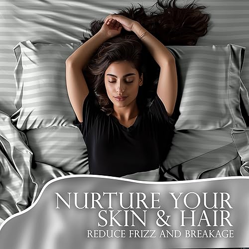 Miniatura 5 de DECOLURE Juego de sábanas de satén a rayas tamaño Queen, 4 piezas, lujosas sábanas de tacto de seda, tamaño Queen, satén sedoso y suave para todas