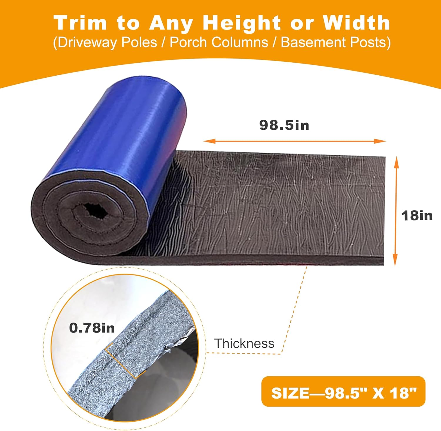 Basketball Pole Padding Wrap with 2 Nets – Peel & Stick Weatherproof Foam Pad, Impact-Resistant Protective Wrap for Garage, Playground, Basement, Round & Square Poles (98.5" x 18")