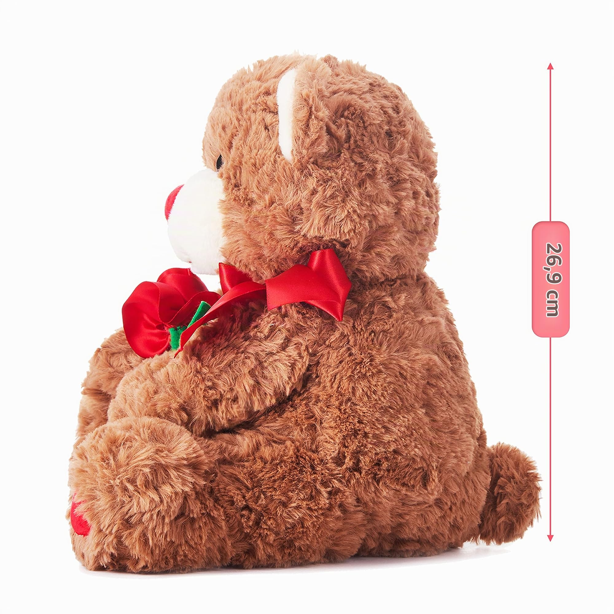 IKASA Orso Animale Peluche Amore con Fiocco per San Valentino,Simpatico Peluche 27cm con Rosa Piccolo Giocattolo Morbido,Regali per La fidanzata