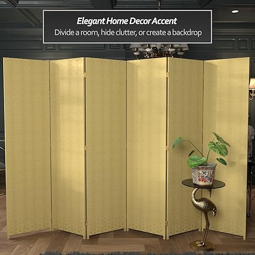 Miniatura 6 de Oriental Furniture - Divisor de habitación de fibra tejida de 6 pies de alto, 6 paneles, color beige oscuro
