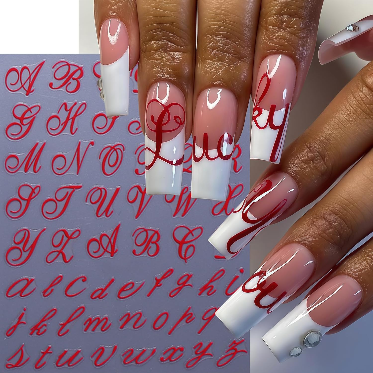 8 Sheets Letter Nail Art Stickers 3D Self-Adhesive Holographic Old English Letter Nail Decals Black Red Gold Blue Retro Alphabet Design Nail Art Supplies English Pattern Manicures Slider for Women