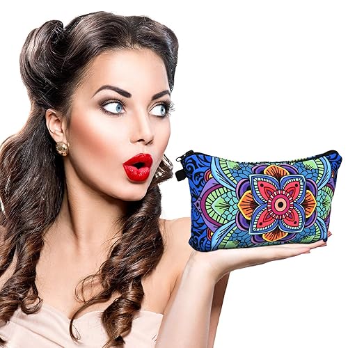 Miniatura 6 de 8 piezas bolsa de maquillaje bolsa de aseo impermeable bolsa de viaje bolsa de cosméticos con diseño de flores de mandala, 8 estilos (flores de
