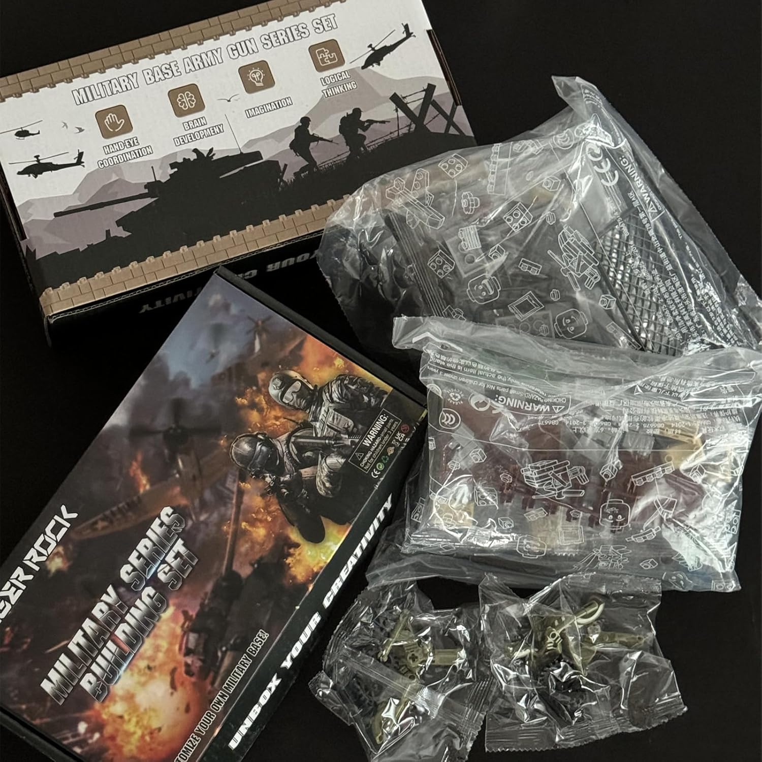 Finger Rock Military Base Building Block Set, WW2 Army Mini War Accessories Kits, Military Ruins Guard Tower Guns Army Supplies Block Toy for Teens Adults 14+