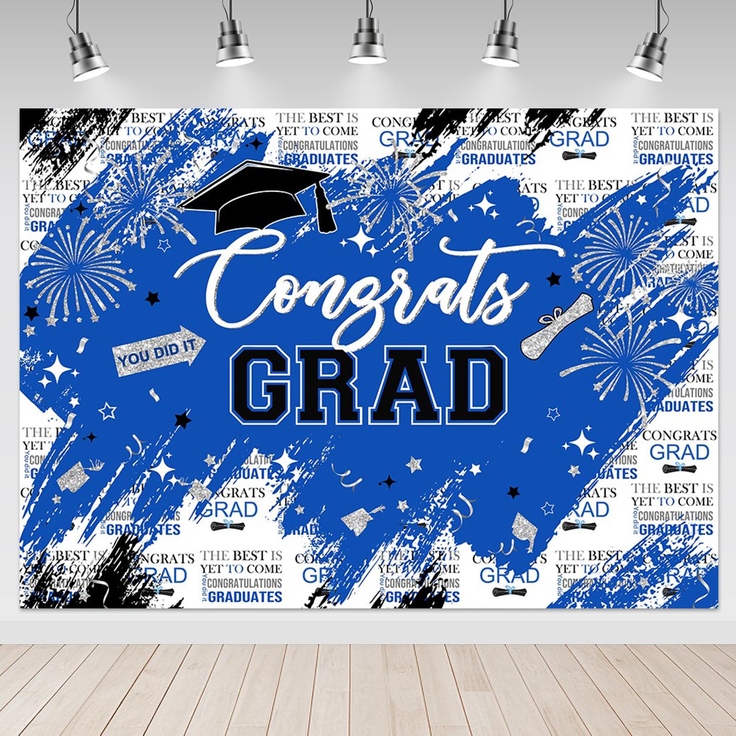 Mocsicka Graduate Backdrop 8x6ft - Congrats Grad Blue 2026 Graduation Party Decorations Background, Class of 2026 Photography Backdrops