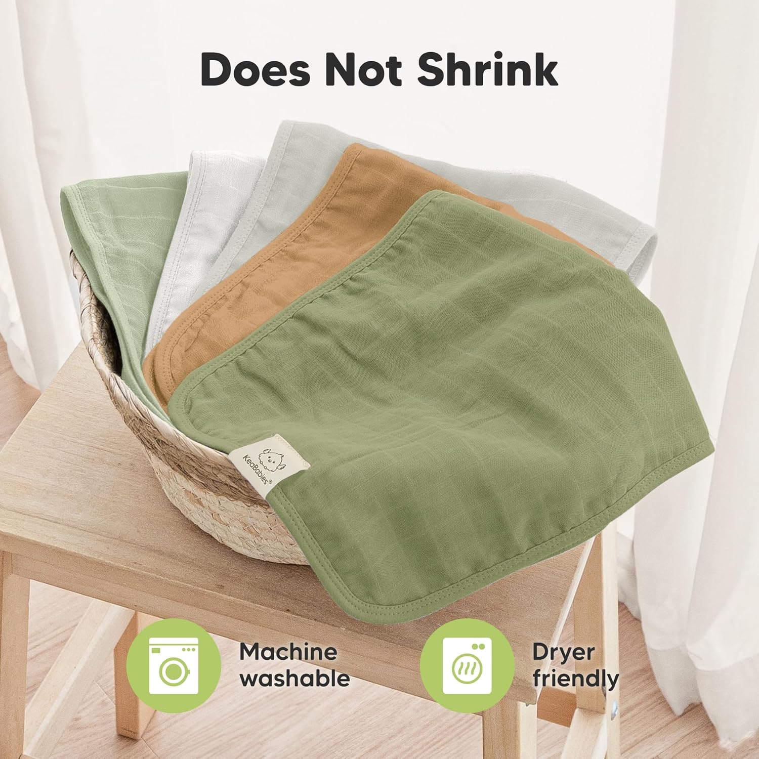 KeaBabies Cotton Muslin Burp Cloths Baby Boy, Girl - 5-Pack Soft & Absorbent Burping Cloth for Babies, Large Baby Towels & Washcloths for Newborn, Spit Up Rags, No Shrink, 20x10 (Pine) - Image 7