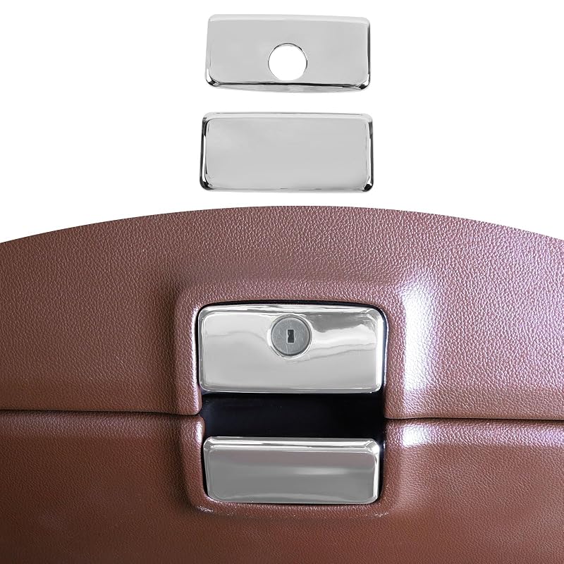 Capa de acabamento cromada para trava da porta do porta-luvas RT-TCZ compatível com Chevrolet Silverado e GMC Sierra 2014 a 2018, kit com 2 peças