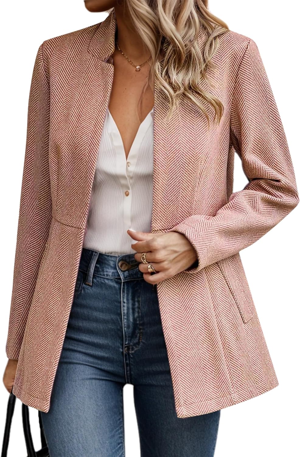 FEOYA Girls’s Blazer with Pockets Entrance Open Elegant Quick Blazer Stand-Up Collar Slim Match Swimsuit Jacket Enterprise Coat Workplace Work Enterprise