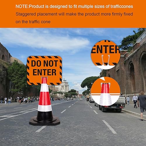 Miniatura 4 de Paquete de 5 letreros de cono de tráfico, 12.6 x 10.4 pulgadas, señal de advertencia de no entrar en la parte superior del cono de tráfico, señal de