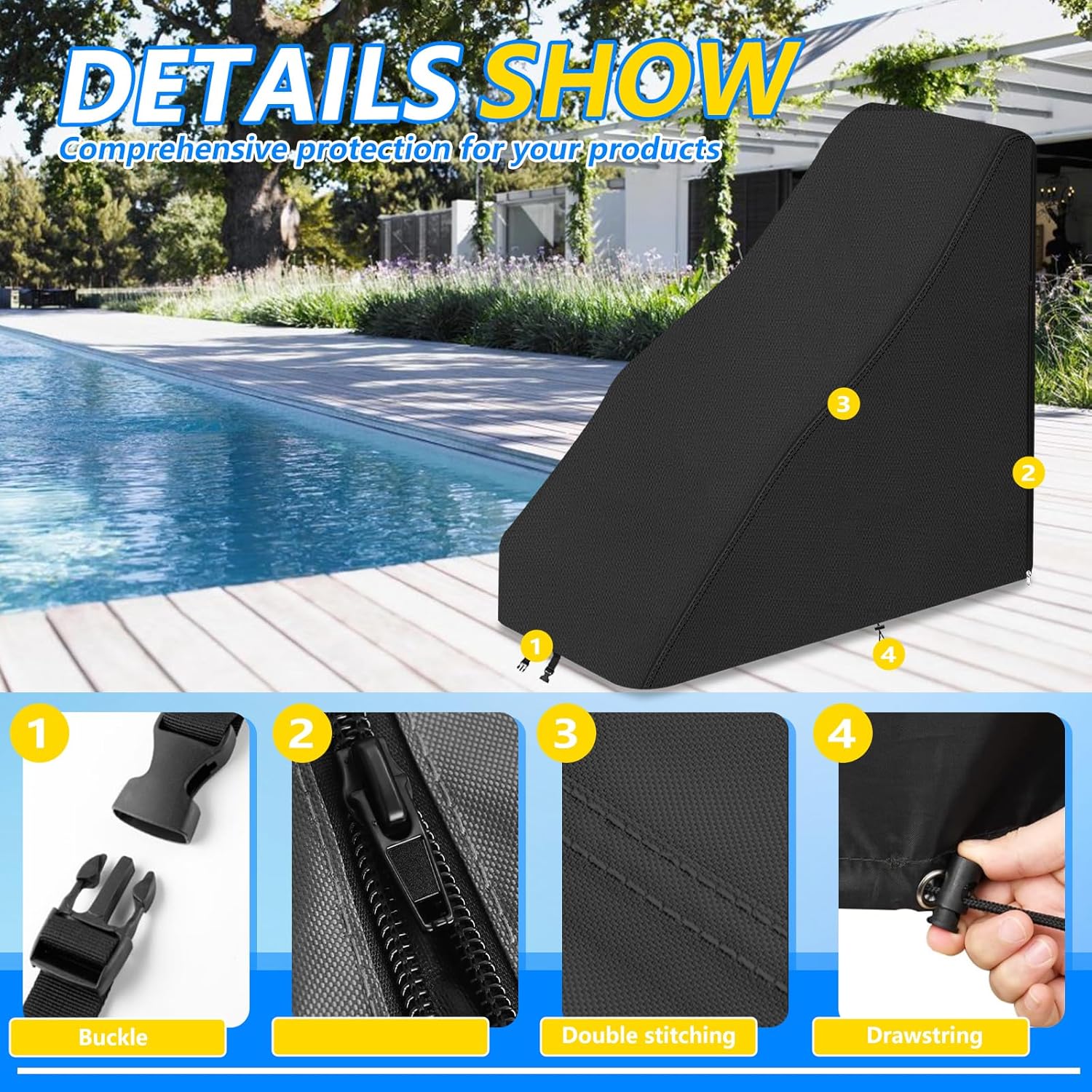 Pool Lift Chair Cover,600D Heavy Duty Waterproof /UV Protective Covers for Aqua Creek Scout Pool Lift Chairs, All-Weather, Black (Black, 124*51*91CM)