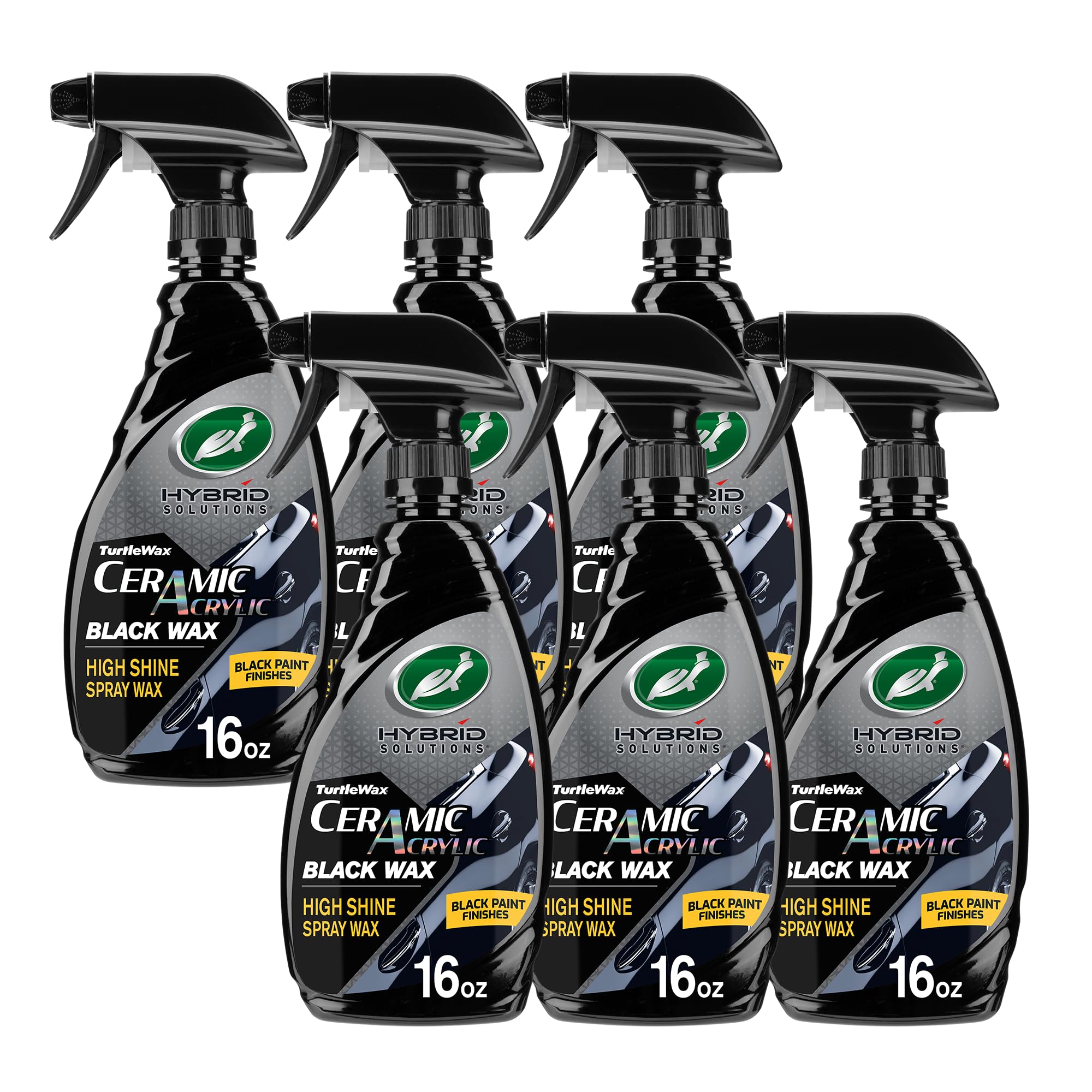 Hybrid Solutions Ceramic Acrylic Black Car Wax Spray, Restores Apperance of Black Car Paint, Ceramic Coating Protection, Extreme Water Beading, High Gloss Shine, 16 oz (Pack of 6)