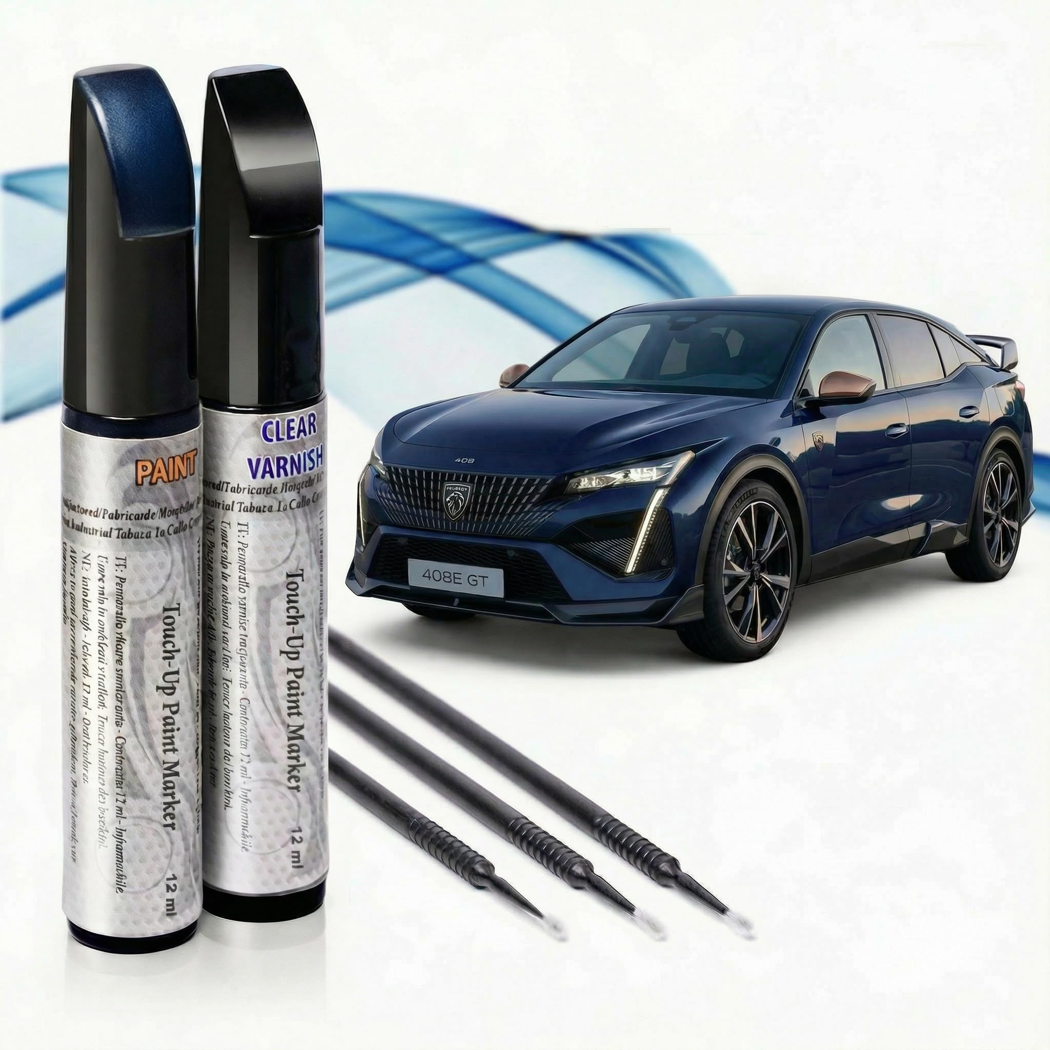 Reparador de Arañazos para Coche, Lápiz de Retoque para Automóvil, Bolígrafo Reparaarañazos, Rotulador de Reparación, 2 Piezas de Pintura de Retoque Peugeot con Base + Laca. (EKU AZUL TINTA NACARADO)