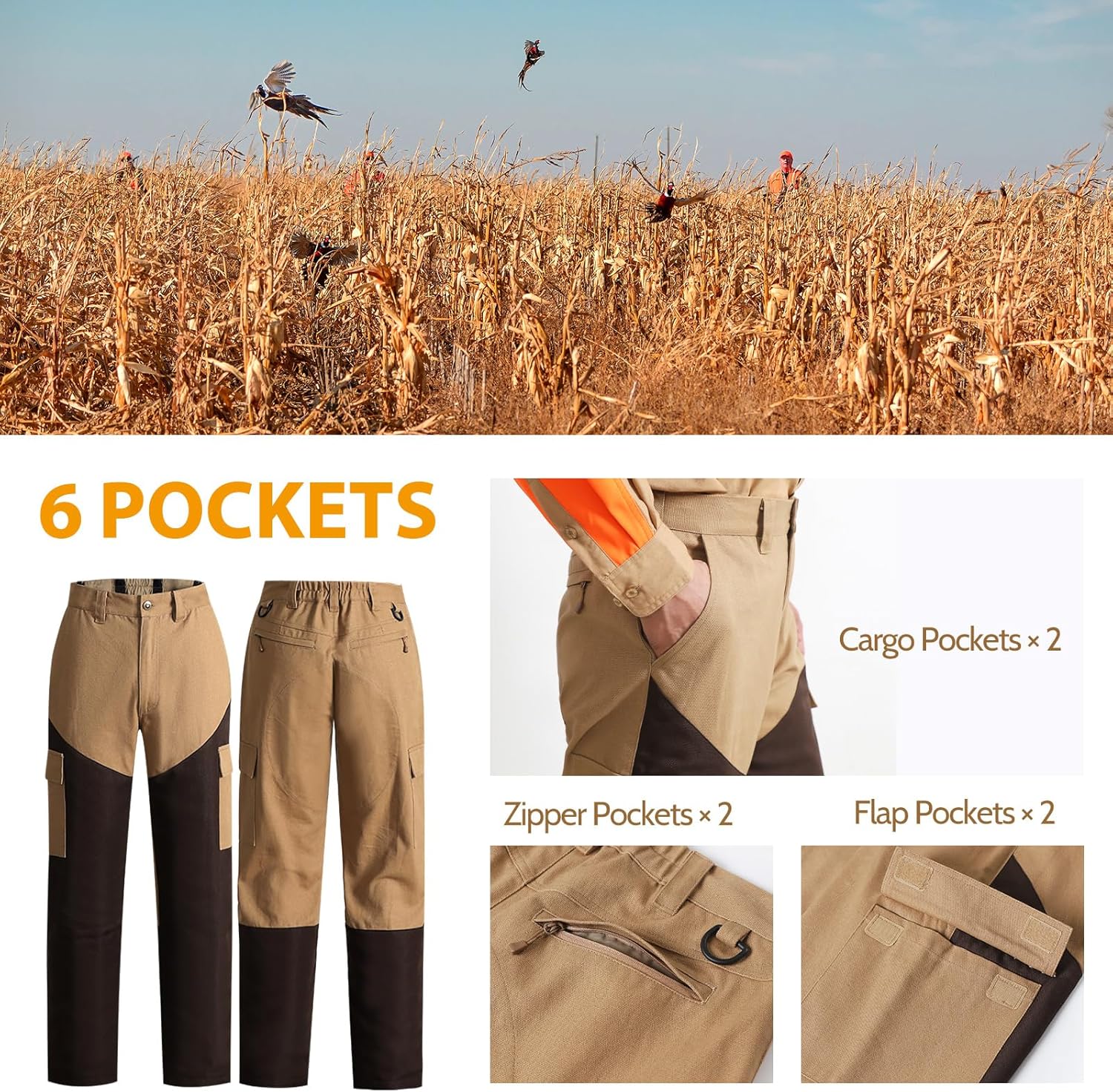 NEW VIEW Upland Hunting Pants for Men, Pheasant Hunting Pants with 6 Pockets, Water Resistant Outdoor Pants - Image 7