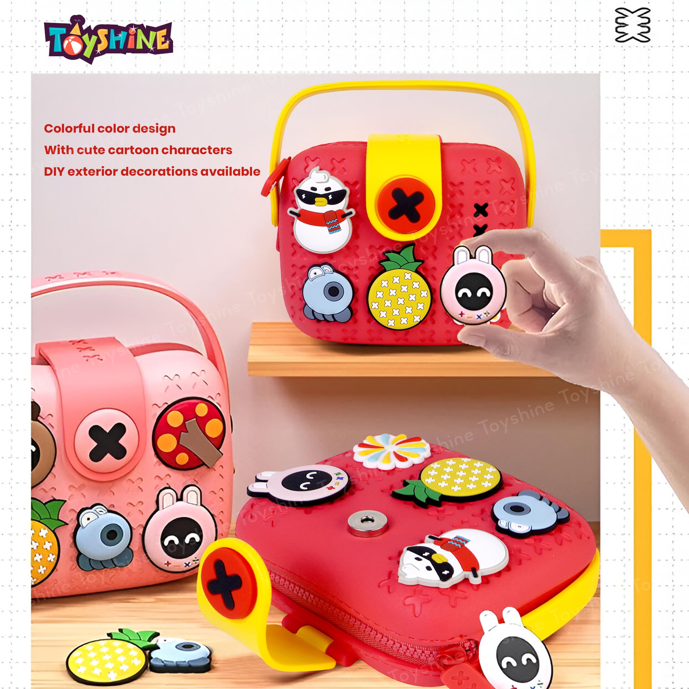 Toyshine Cute Multifunctional Lightweight Childrens Crossbody Camera Bag EVA Toddler DIY Shoulder Bag Handbag cum silicone Purse for Girls kids with Adjustable Strap - Red 1