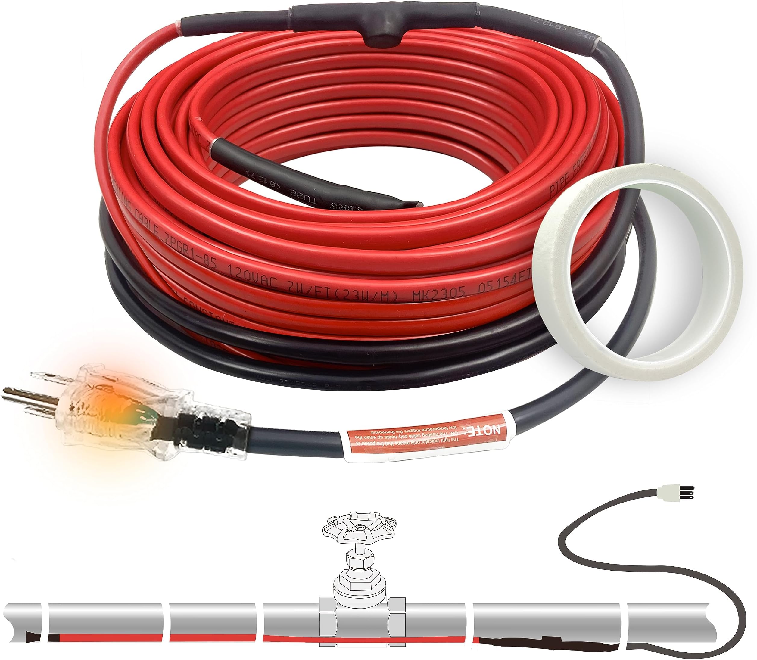 MAXKOSKO 7 Feet Pipe Heat Cable for Water Pipe Freeze Protection, Heat Tape for Pipes with Thermostat, Prevents Pipe Freeze, for Metal & Plastic Pipes, 120V 7W/FT